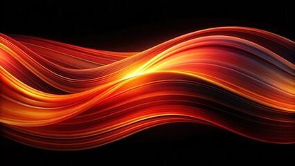 Obraz premium Vibrant red orange wave pattern on a deep black background with subtle texture and depth, evoking a sense of energy and dynamism , energetic art, artistic pattern