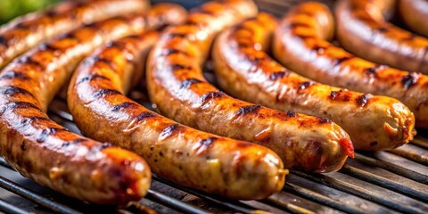Fototapeta premium Close-up of hot Italian sausage links on a grill, culinary delight, grill marks