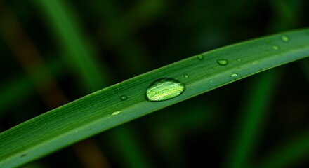 Obraz premium Water Droplet on Green Blade of Grass Macro Shot