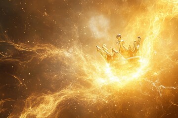 Golden crown surrounded by bright energy in a cosmos