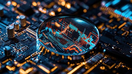 Magnifying Digital Data: A Close-Up of Circuit Board and Data Analysis