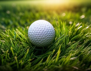 Fototapeta premium balle de golf posée dans l'herbe d'un parcours de golf 18 trous en ia