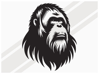 Orangutan Face Silhouette for Wildlife Art Primate Logos and Graphic Designs © ONESCAPE