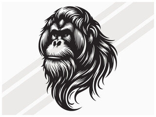 Orangutan Face Silhouette for Wildlife Art Primate Logos and Graphic Designs © ONESCAPE