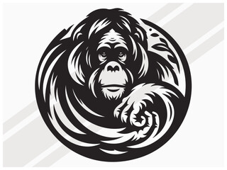 Orangutan Face Silhouette for Wildlife Art Primate Logos and Graphic Designs © ONESCAPE