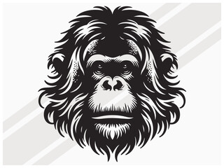 Orangutan Face Silhouette for Wildlife Art Primate Logos and Graphic Designs © ONESCAPE