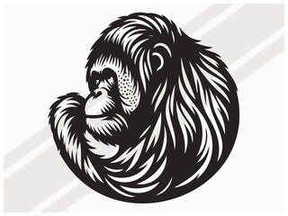 Orangutan Face Silhouette for Wildlife Art Primate Logos and Graphic Designs © ONESCAPE