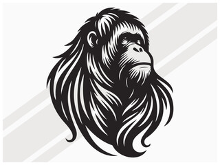 Orangutan Face Silhouette for Wildlife Art Primate Logos and Graphic Designs