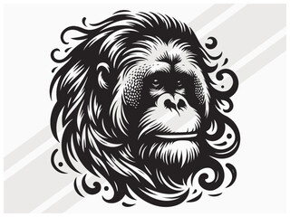 Orangutan Face Silhouette for Wildlife Art Primate Logos and Graphic Designs © ONESCAPE
