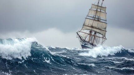 Obraz premium Majestic Tall Ship Braving Tempestuous Waves