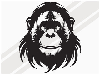 Orangutan Portrait Face Silhouette for Wildlife Art Primate Logos and Graphic Designs