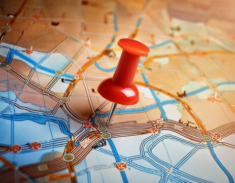 punaise sur un plan pour pr&eacute;paration de voyage ou rep&eacute;rage en ia