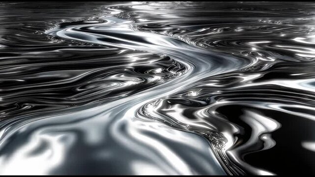 Abstract liquid silver texture with dynamic, flowing metallic patterns, creating a futuristic and elegant visual effect for modern designs