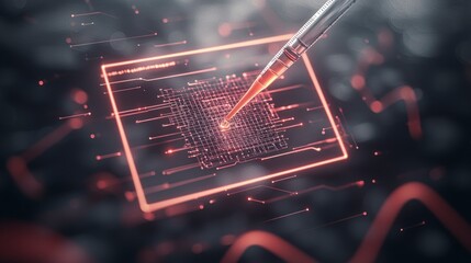 Futuristic Science  Pipette over Microchip  Nanotech  Biotech  Lab Research