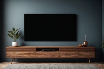 Modern living room with led TV and stylish furniture in a well-designed interior