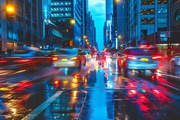 Traffic on the road at night in busy city