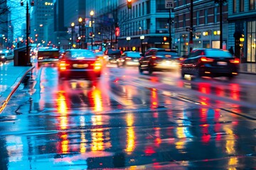 Fototapeta premium Traffic on the road at night in busy city