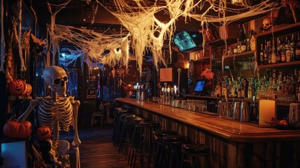Spooky season at the local haunt, Halloween themed bar atmosphere