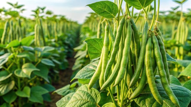 Cluster beans plant growing in a field of Cyamopsis tetragonoloba, cluster beans