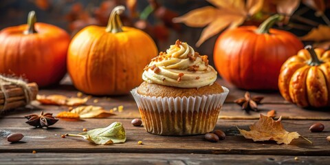 Fototapeta premium A delicious pumpkin cupcake with a crumbly exterior