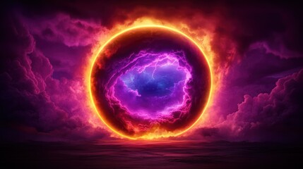 Fototapeta premium Cosmic Ring of Fire and Stormy Cloudscape: A Mystical Digital Art