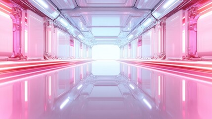 Obraz premium Pink Neon Corridor: Futuristic Sci-Fi Tunnel