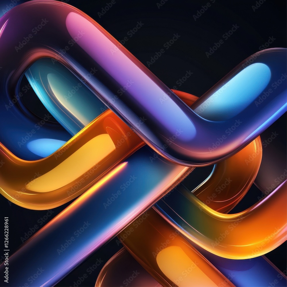 Poster A colorful, abstract design of three curved lines in different colors