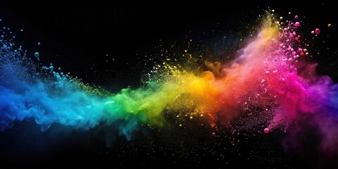 Obraz premium Colorful dust particles suspended in mid-air on a dark background