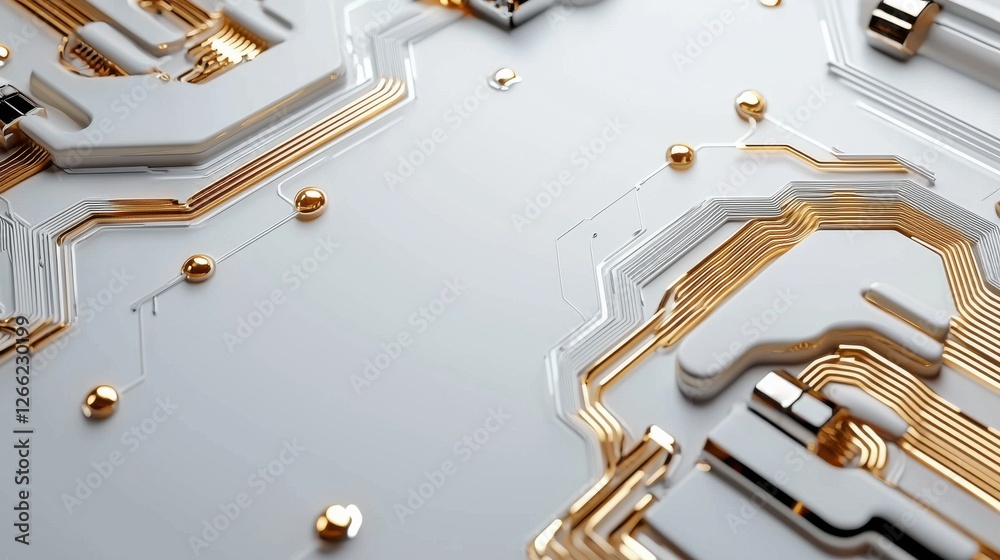 Poster a computer chip with gold and white lines