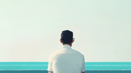 Fototapeta premium man looking at the sea. minimalistic and calm illustration.