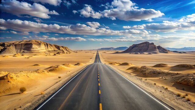 Desert highway stretches out into a seemingly endless horizon