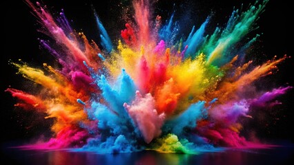 Brightly colored powders exploding in a vibrant display on a dark black background