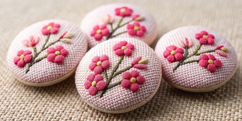 Naklejka premium Traditional Japanese Sakura Cherry Blossom Embroidered Buttons , japanesefabric, craftbutton
