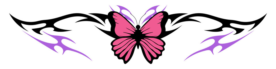 butterfly with Neo tribal y2k gothic style tattoo Cyber sigilism spikes and sparks for streetwear print designs, spiky y2k aesthetic vector set
