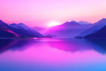 Serene Sunset Over Majestic Mountains and Tranquil Lake