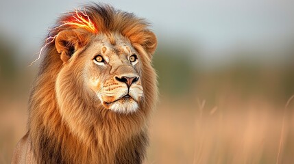 Obraz premium Majestic Lion with Lightning Mane African Wildlife Portrait