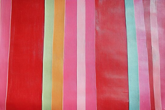 Colorful vertical stripes of various widths are painted on canvas