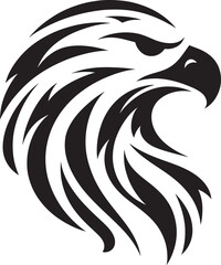 Stylized eagle head profile, black and white.