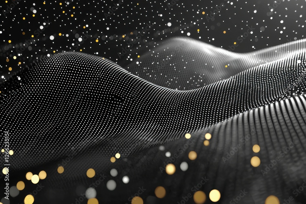Wall mural abstract black and gold wave pattern with sparkling particles