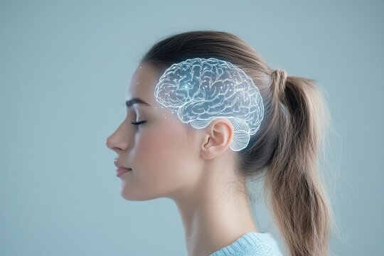 Woman Profile with Glowing Brain Image