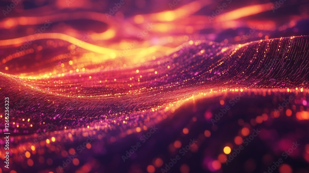 Poster futuristic visualization of big data flow, glowing digital streams connecting databases, ai-powered 