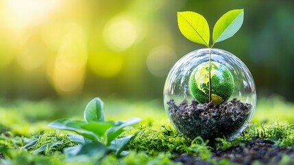 Global sustainability and climate responsibility representation with abstract digital visuals, copy space.