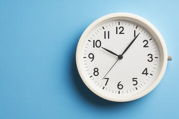 White Analog Clock on Light Blue Background