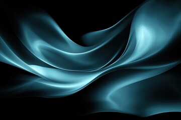 Naklejka premium Elegant Flowing Waves of Soft Blue Light on Black Background