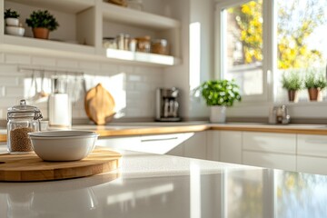 Sunlit Kitchen with White Bowls