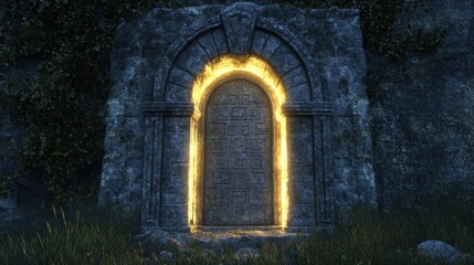 Fototapeta premium Ancient Stone Doorway Glowing with a Mystical Light