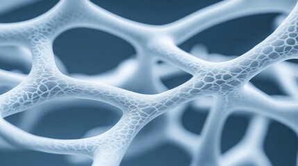 Abstract close-up of intricate white cellular structures against a soft blue background
