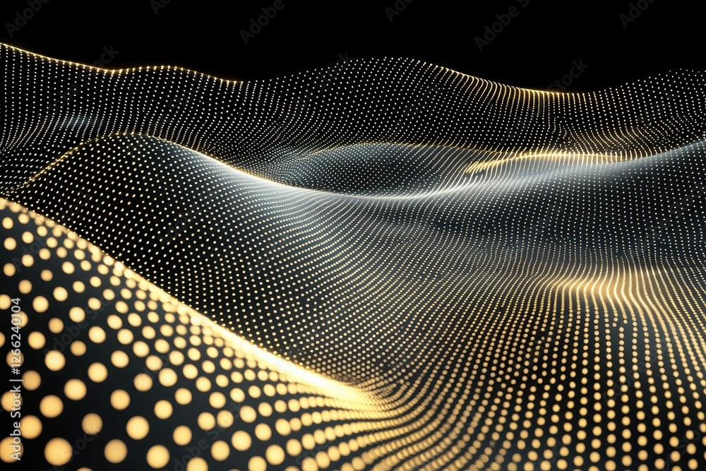 Wall mural abstract wave pattern with dots and light effects on dark background