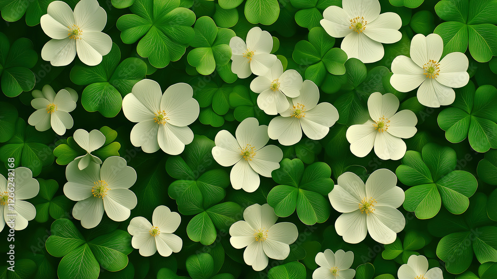 Wall mural spring flower pattern for st patrick’s day, a seamless design with room for your custom text