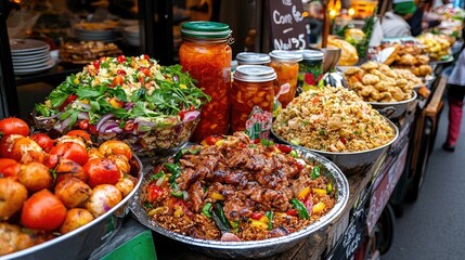 Fototapeta premium Street food display of assorted dishes